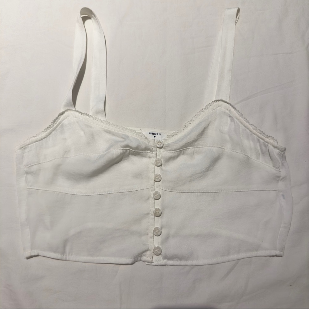 Forever 21 White Button Up Lacey Tank Top Bustier Corset Party Size Medium 90s